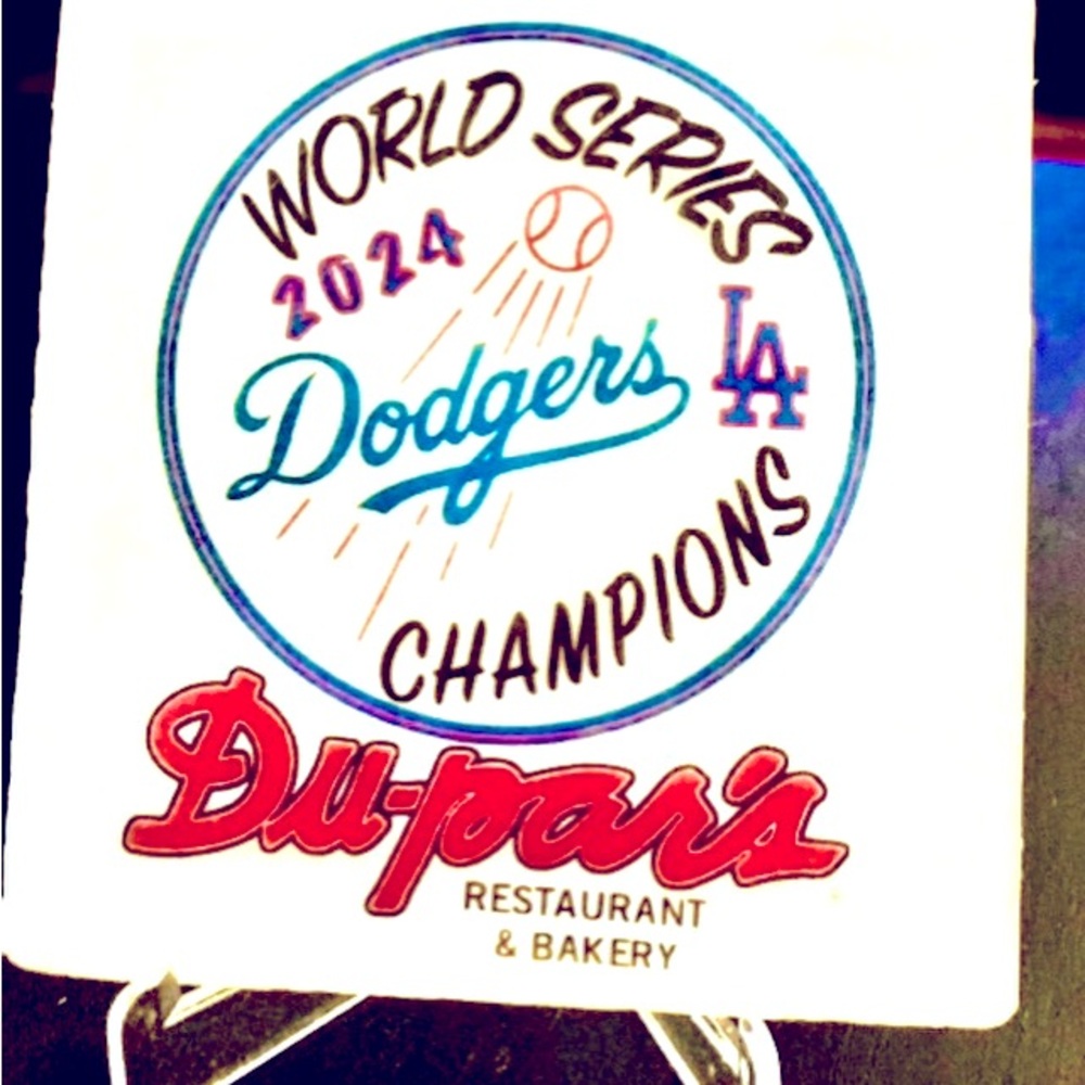 WORLD SERIES 2024 CHAMPIONS coasters. White Marble cork backed LA DODGERS